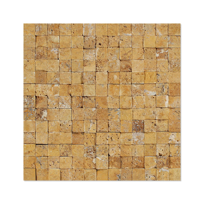 Golden Sienna Travertine Mosaic - 1" x 1" Split Face
