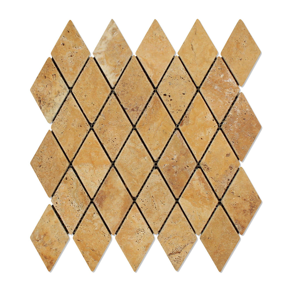 Golden Sienna Travertine Mosaic - 2" x 4" Diamond Tumbled