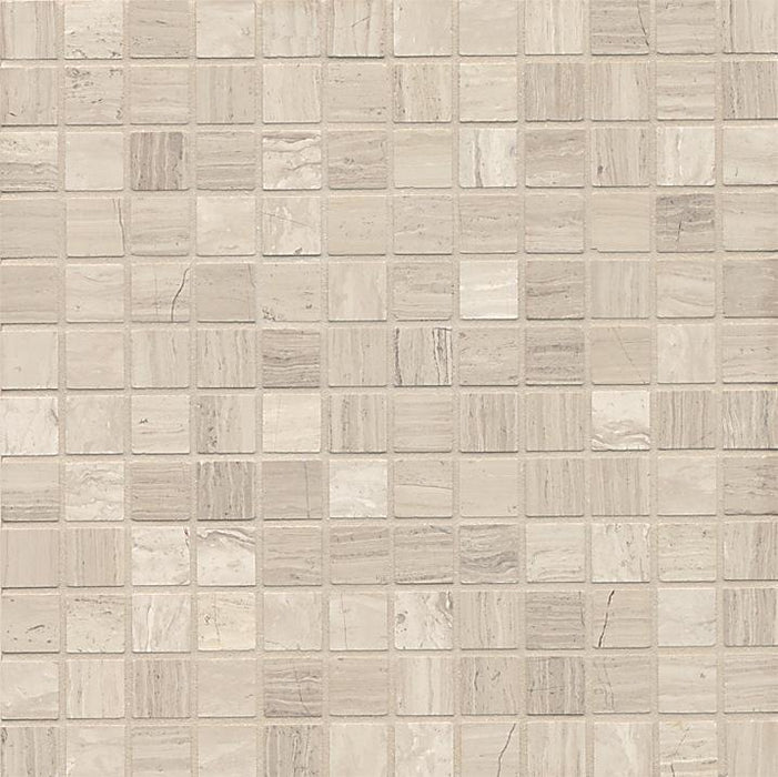 White Wood Marble Mosaic - 1" x 1" Honed