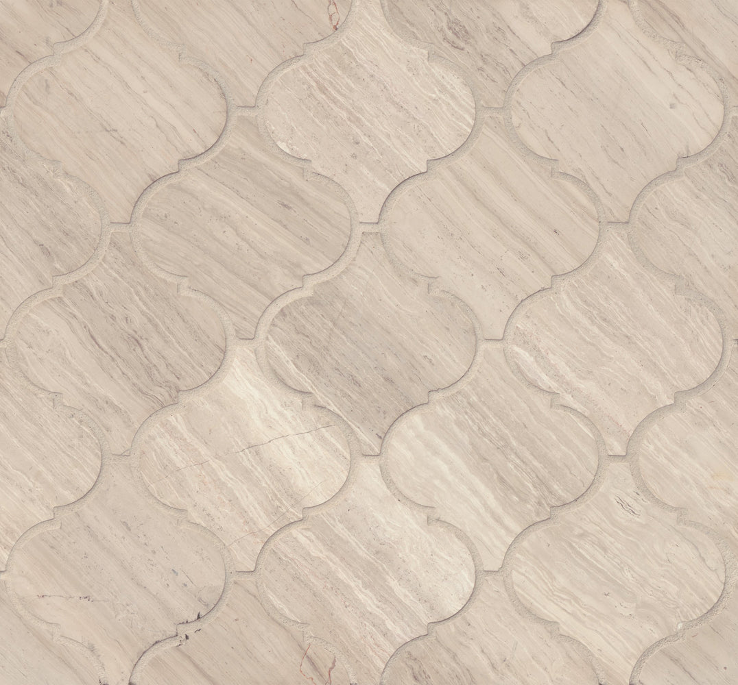 White Wood Marble Mosaic - 3" Arabesque Honed