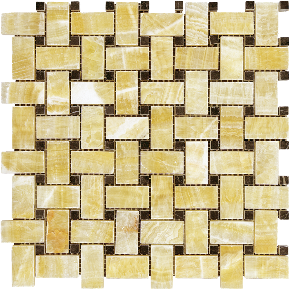Honey Onyx Mosaic - Basketweave with Black Dots Polished