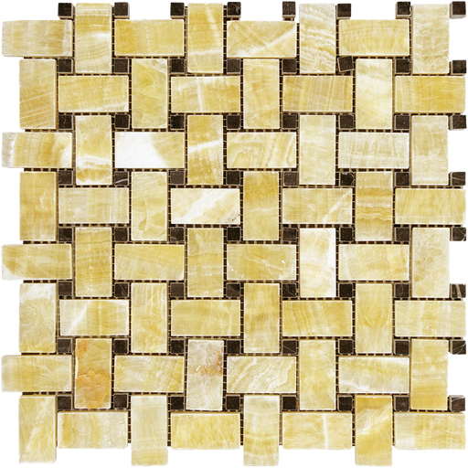 Honey Onyx Mosaic - Basketweave with Black Dots Polished
