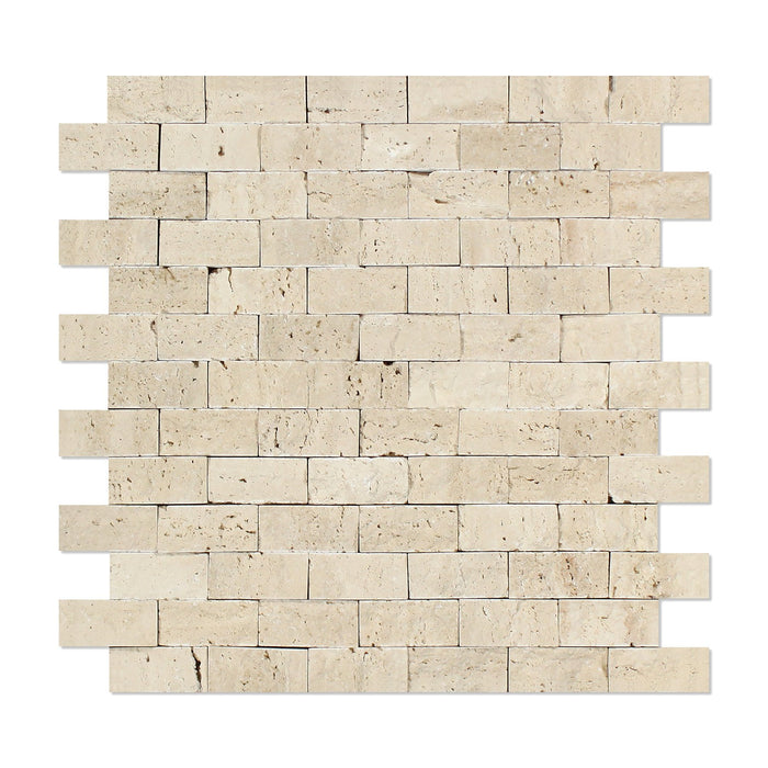 Ivory Travertine Mosaic - 1" x 2" Brick Split Face