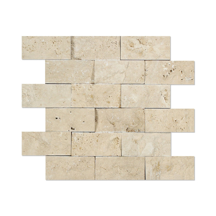 Ivory Travertine Mosaic - 2" x 4" Brick Split Face