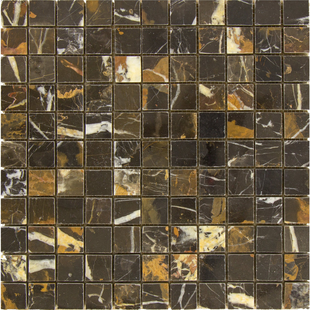 Black & Gold Marble Mosaic - 1" x 1" Polished