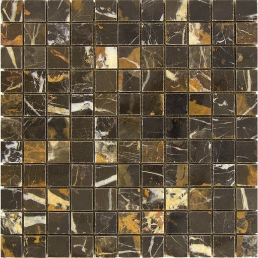 Black & Gold Marble Mosaic - 1" x 1" Polished