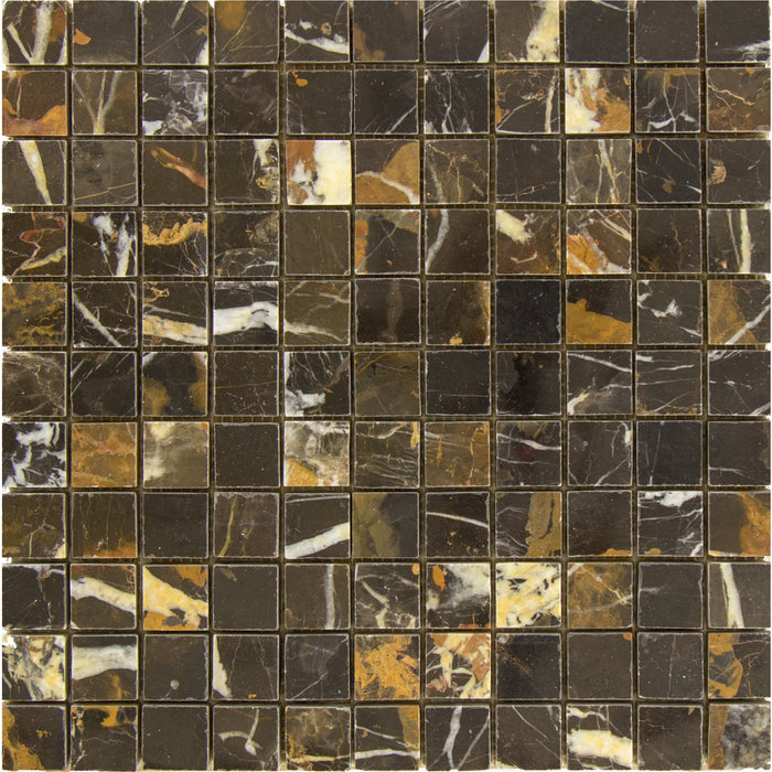Black & Gold Marble Mosaic - 1" x 1" Polished