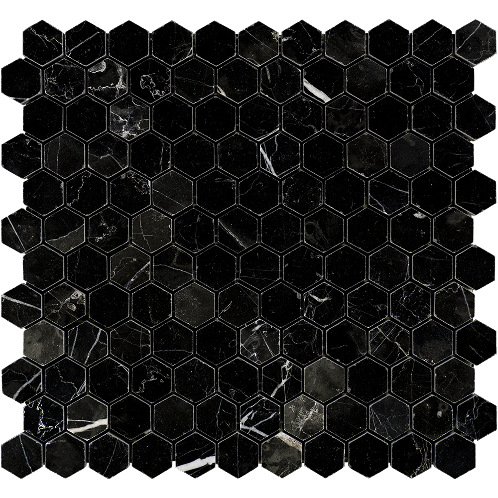 Negro Marquina Marble Mosaic - 1" Hexagon Polished
