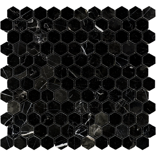 Negro Marquina Marble Mosaic - 1" Hexagon Polished