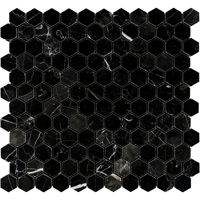 Negro Marquina Marble Mosaic - 1" Hexagon Polished
