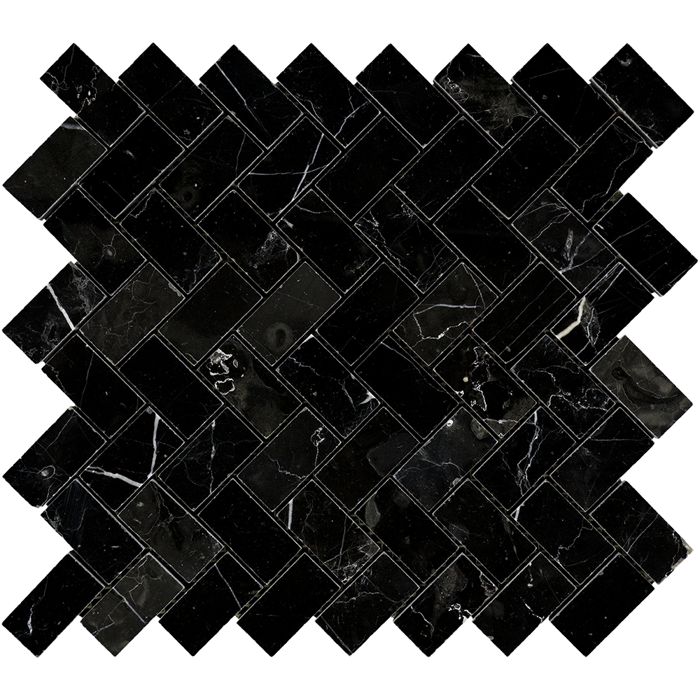 Negro Marquina Marble Mosaic - 1" x 2" Herringbone Polished