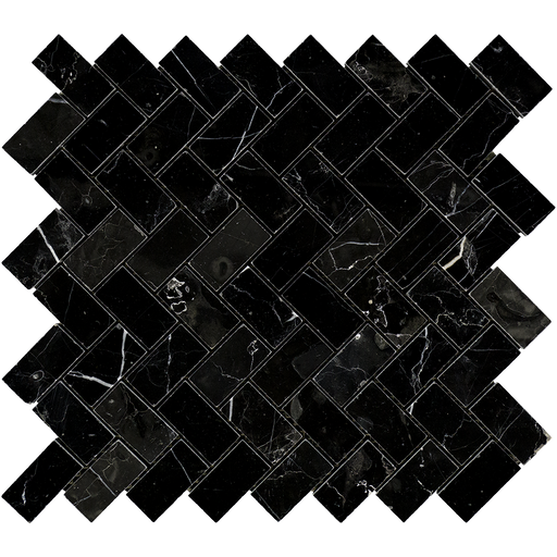 Negro Marquina Marble Mosaic - 1" x 2" Herringbone Polished
