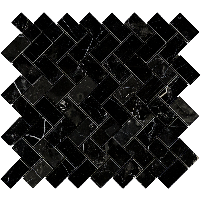Negro Marquina Marble Mosaic - 1" x 2" Herringbone Polished