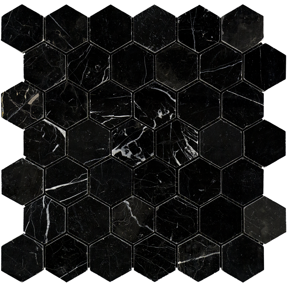 Negro Marquina Marble Mosaic - 2" Hexagon Polished