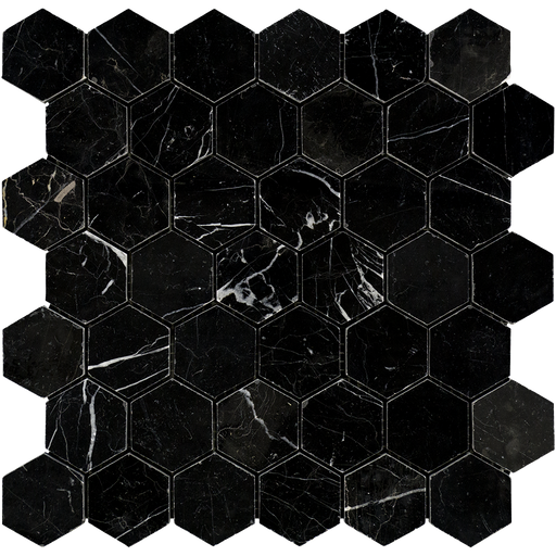 Negro Marquina Marble Mosaic - 2" Hexagon Polished