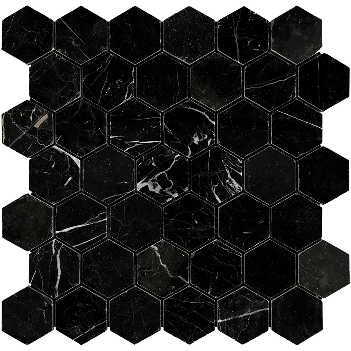 Negro Marquina Marble Mosaic - 2" Hexagon Polished