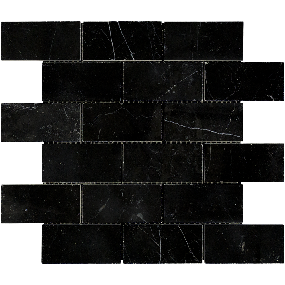 Negro Marquina Marble Mosaic - 2" x 4" Brick Honed