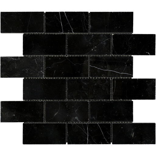Negro Marquina Marble Mosaic - 2" x 4" Brick Honed