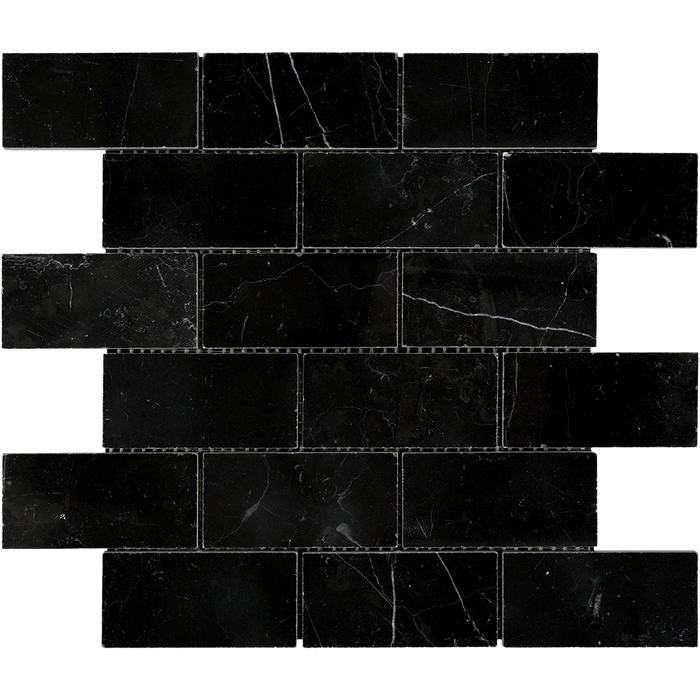 Negro Marquina Marble Mosaic - 2" x 4" Brick Honed