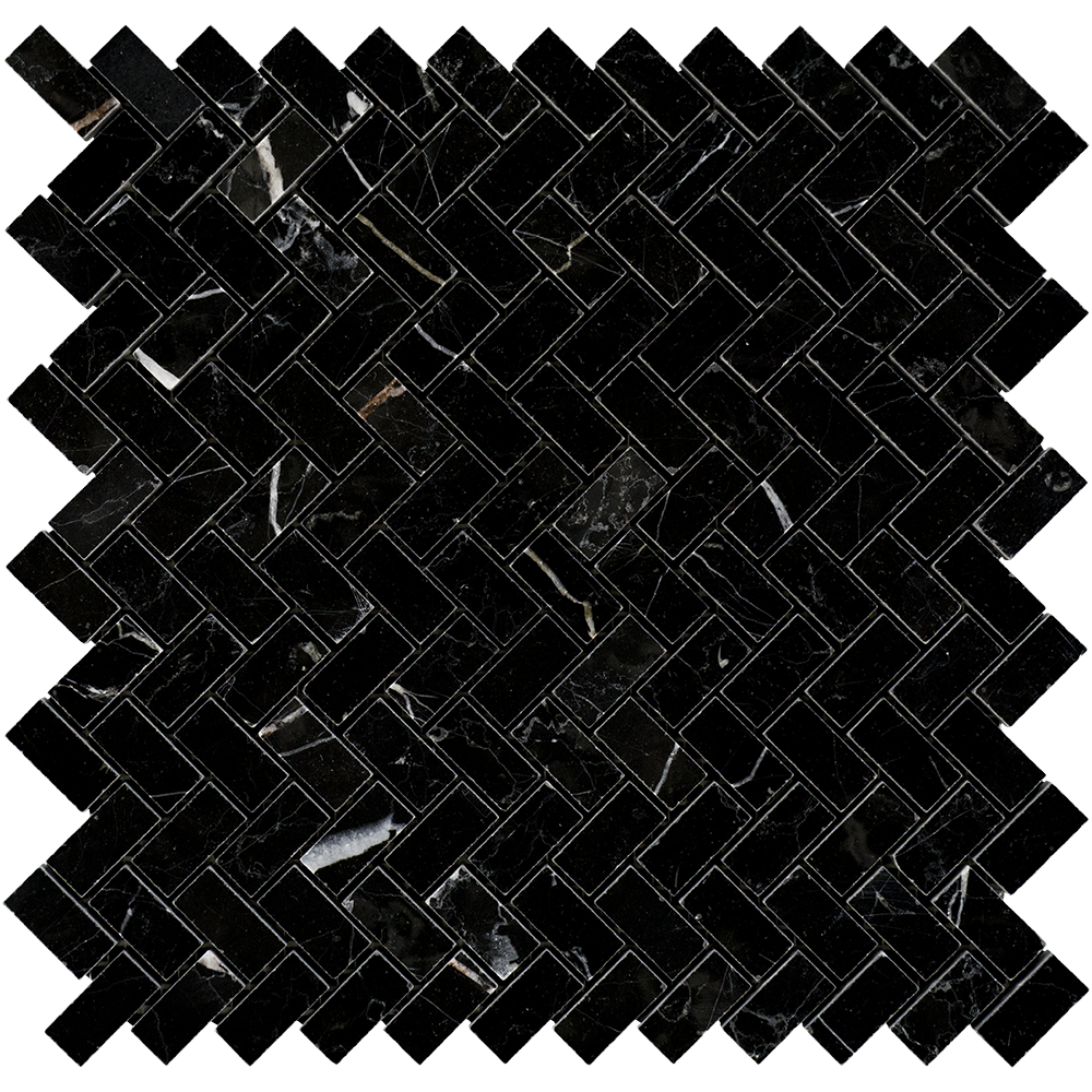 Negro Marquina Marble Mosaic - 5/8" x 1 1/4" Mini Herringbone Polished