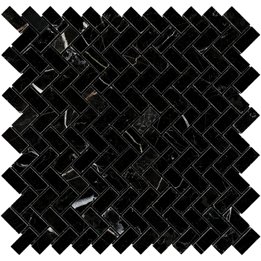 Negro Marquina Marble Mosaic - 5/8" x 1 1/4" Mini Herringbone Polished