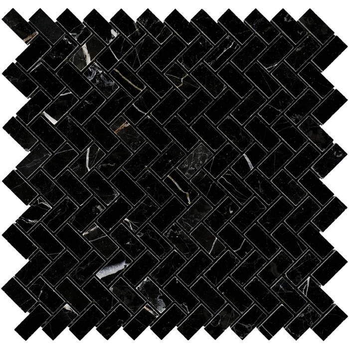 Negro Marquina Marble Mosaic - 5/8" x 1 1/4" Mini Herringbone Polished