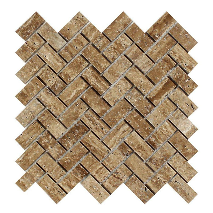 Noche Vein Cut Travertine Mosaic - 1" x 2" Herringbone Polished