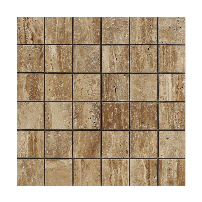 Noche Vein Cut Travertine Mosaic - 2" x 2" Polished