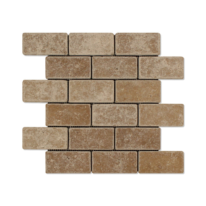 Noche Travertine Mosaic - 2" x 4" Brick Tumbled