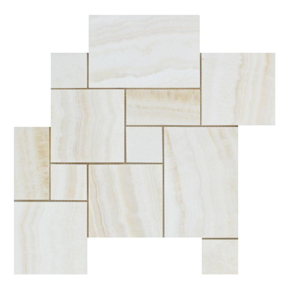White Vein Cut Onyx Mosaic - Opus Mini Pattern Polished