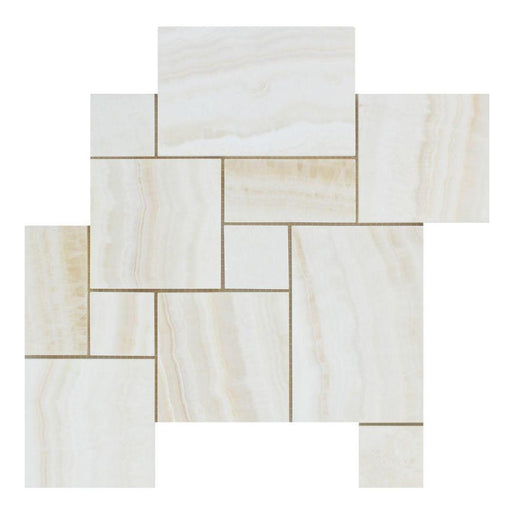 White Vein Cut Onyx Mosaic - Opus Mini Pattern Polished