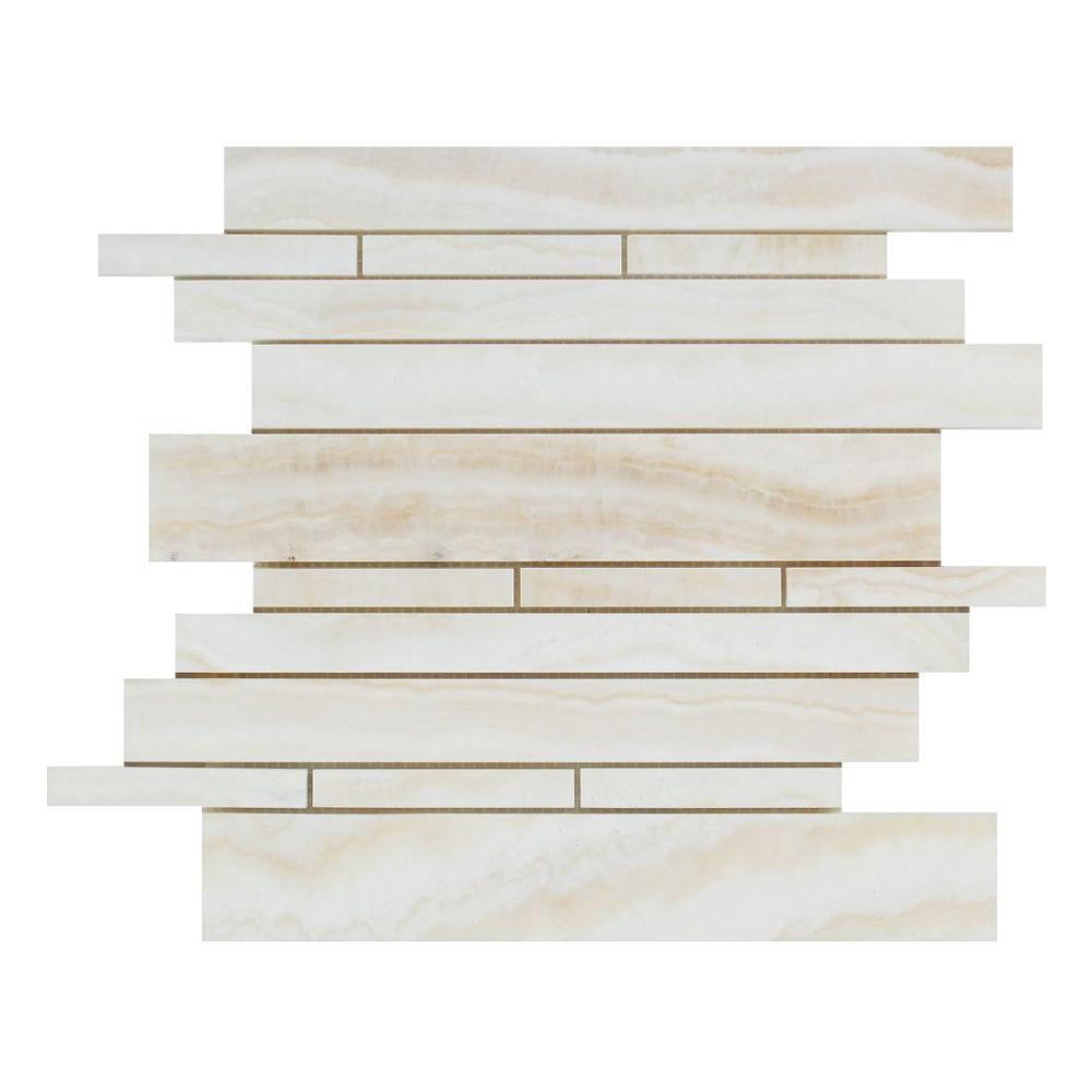 White Vein Cut Onyx Mosaic - Linear Polished