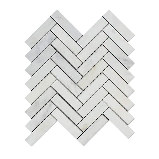 Oriental White Marble Mosaic - 1" x 4" Herringbone Polished