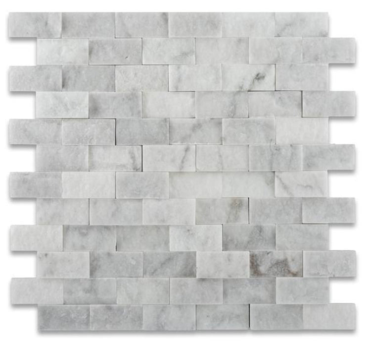 Oriental White Marble Mosaic - 1" x 2" Brick Split Face