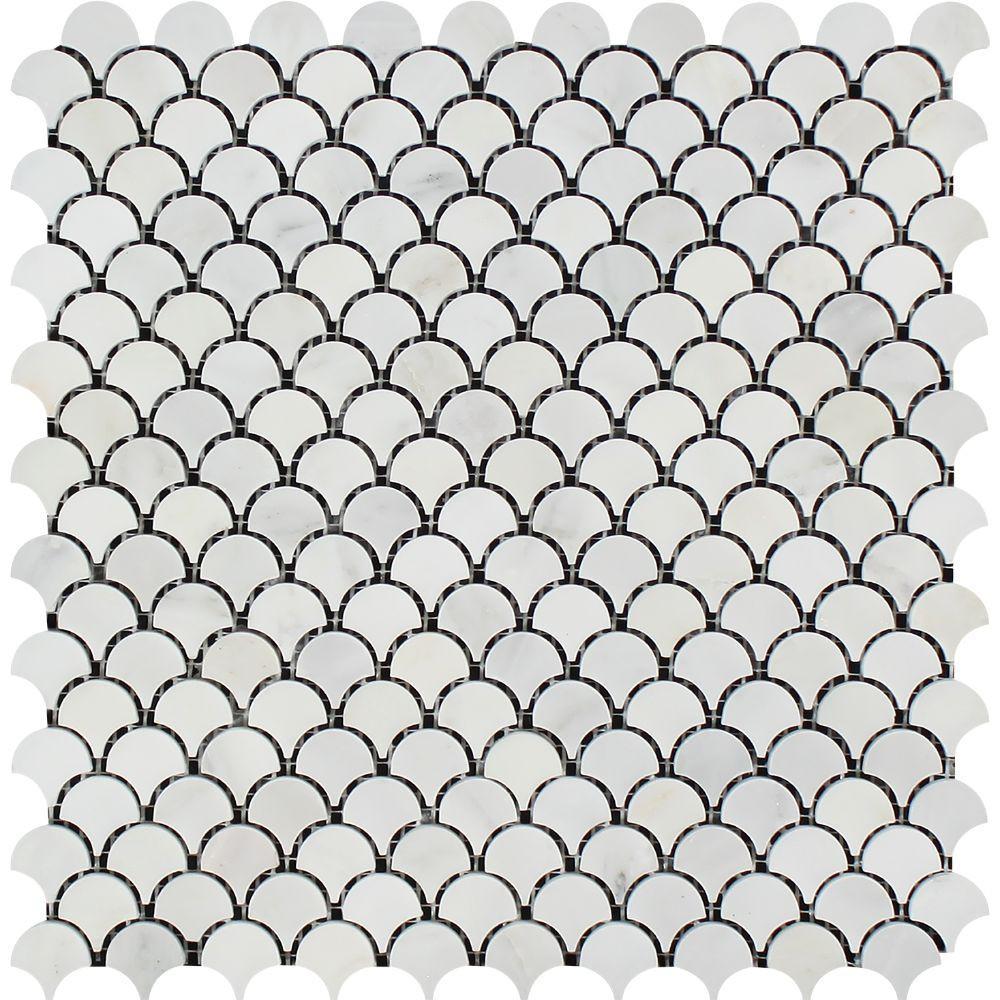 Oriental White Marble Mosaic - 1" Fan Polished