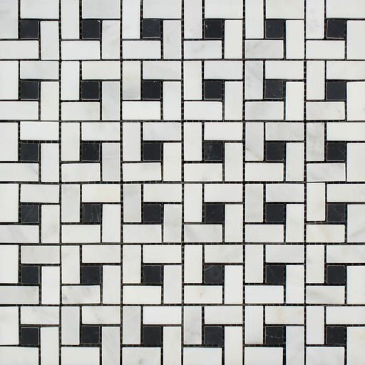 Oriental White Marble Mosaic - 5/8" x 1 1/4" Pinwheel with Black Dots Polished