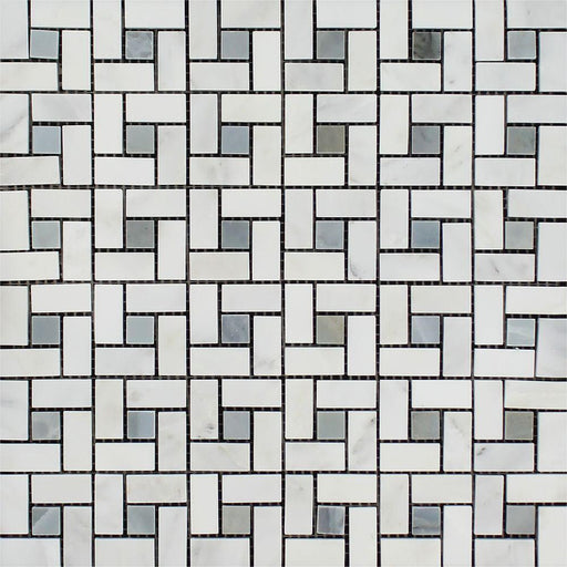 Oriental White Marble Mosaic - 5/8" x 1 1/4" Pinwheel with Gray Dots Polished