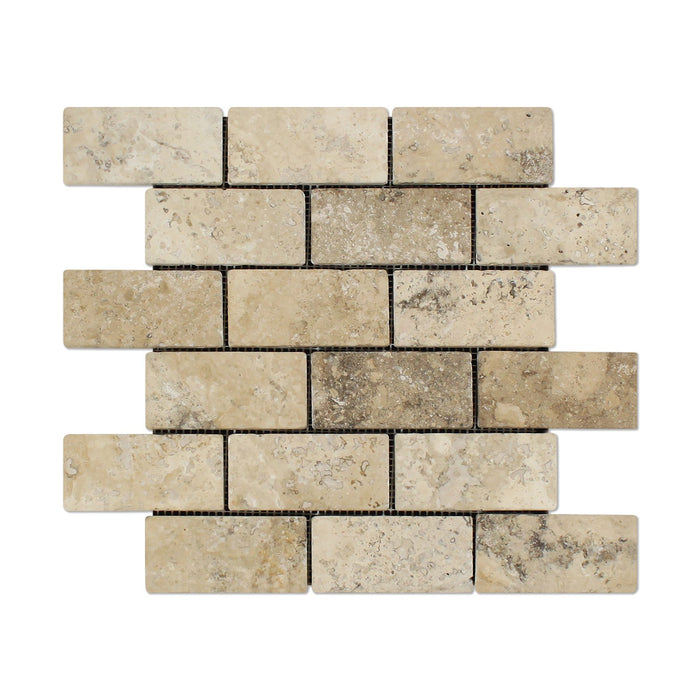 Philadelphia Travertine Mosaic - 2" x 4" Brick Tumbled