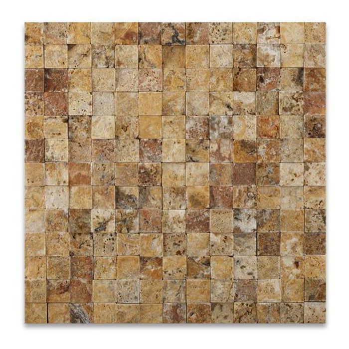 Scabos Travertine Mosaic - 1" x 1" Split Face