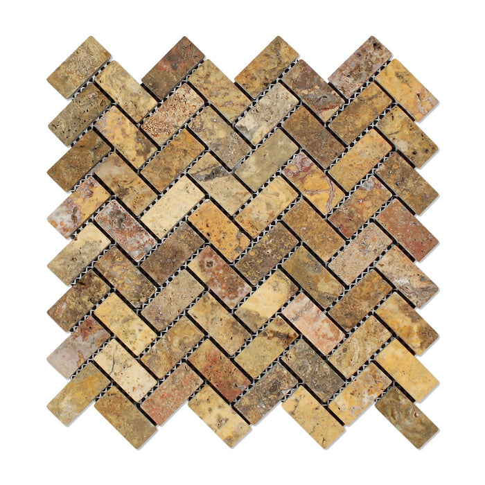 Scabos Travertine Mosaic - 1" x 2" Herringbone Tumbled
