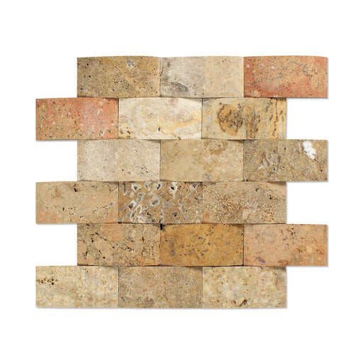 Scabos Travertine Mosaic - 2" x 4" Wavy Brick Honed