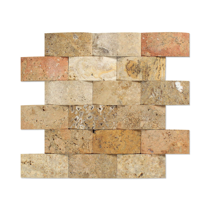 Scabos Travertine Mosaic - 2" x 4" Wavy Brick Honed