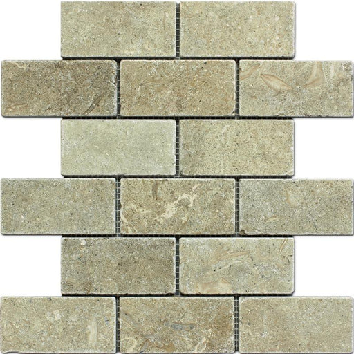 Seagrass Limestone Mosaic - 2" x 4" Brick Tumbled