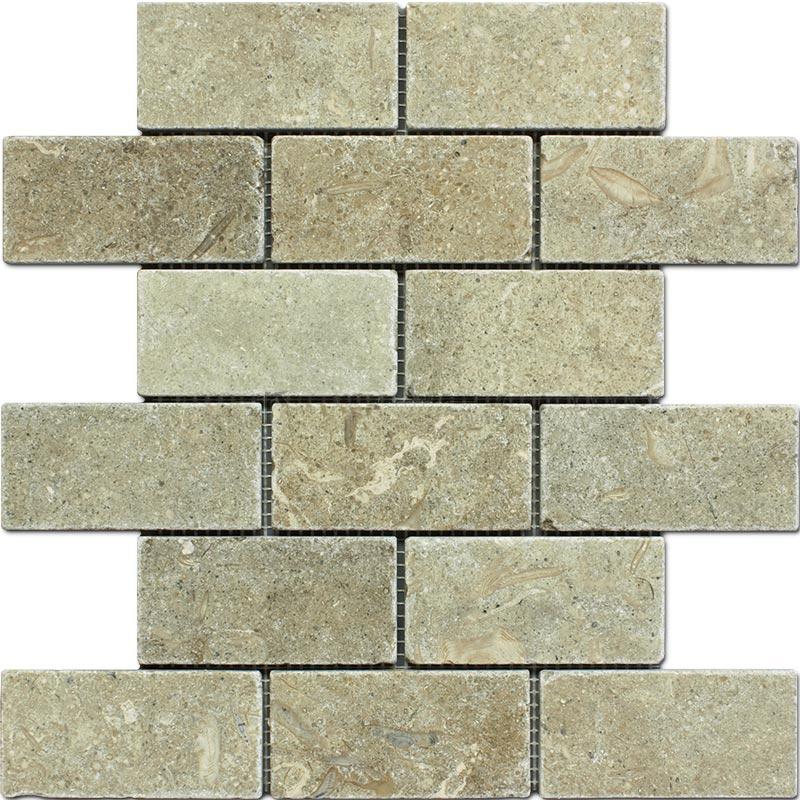 Seagrass Limestone Mosaic - 2" x 4" Brick Tumbled