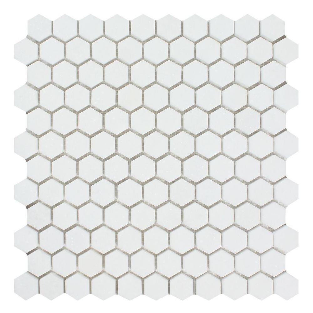 Thassos White Marble Mosaic - 1" Hexagon Honed