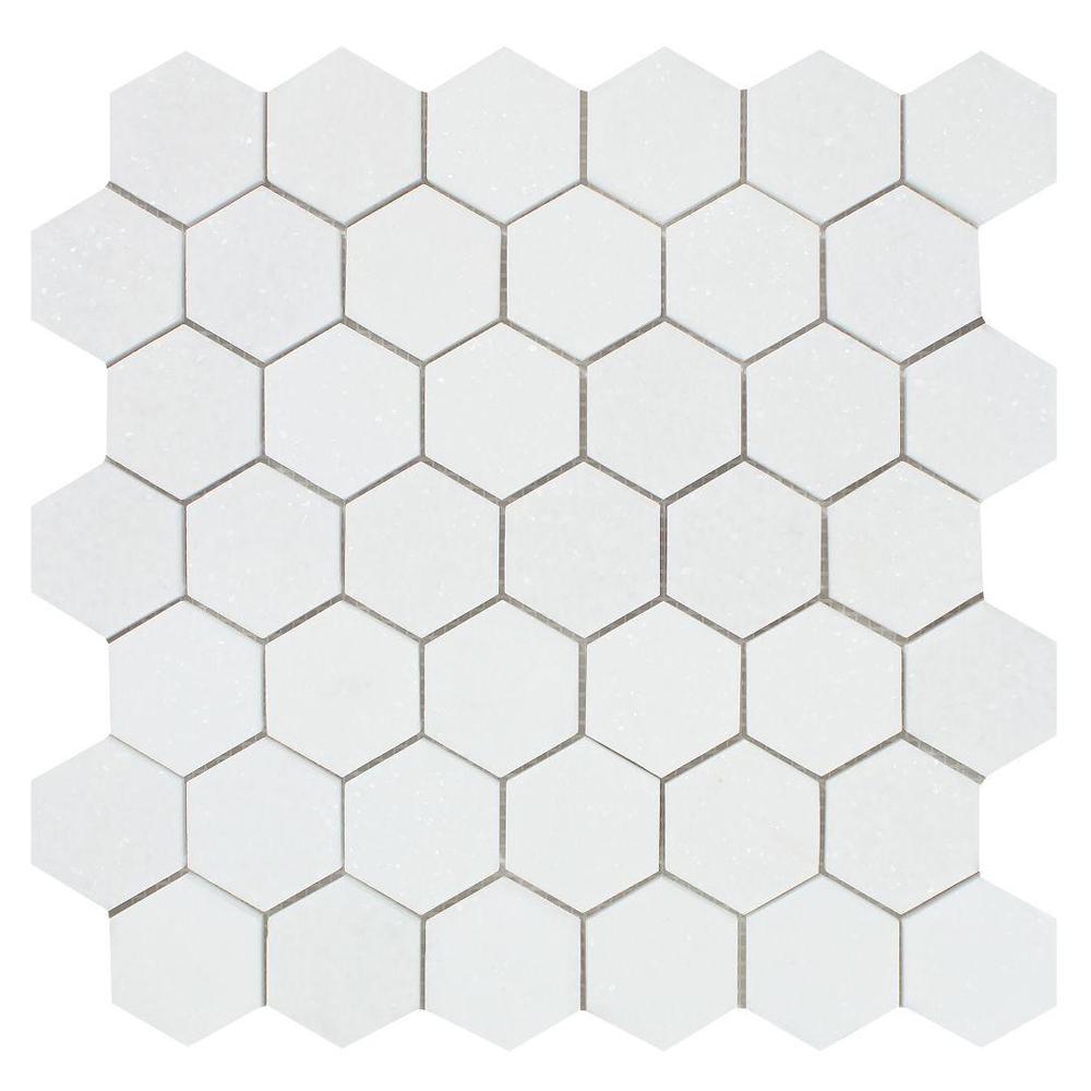Thassos White Marble Mosaic - 2" Hexagon Honed