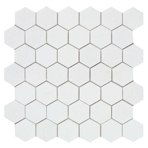Thassos White Marble Mosaic - 2" Hexagon Honed