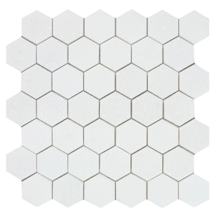 Thassos White Marble Mosaic - 2" Hexagon Honed