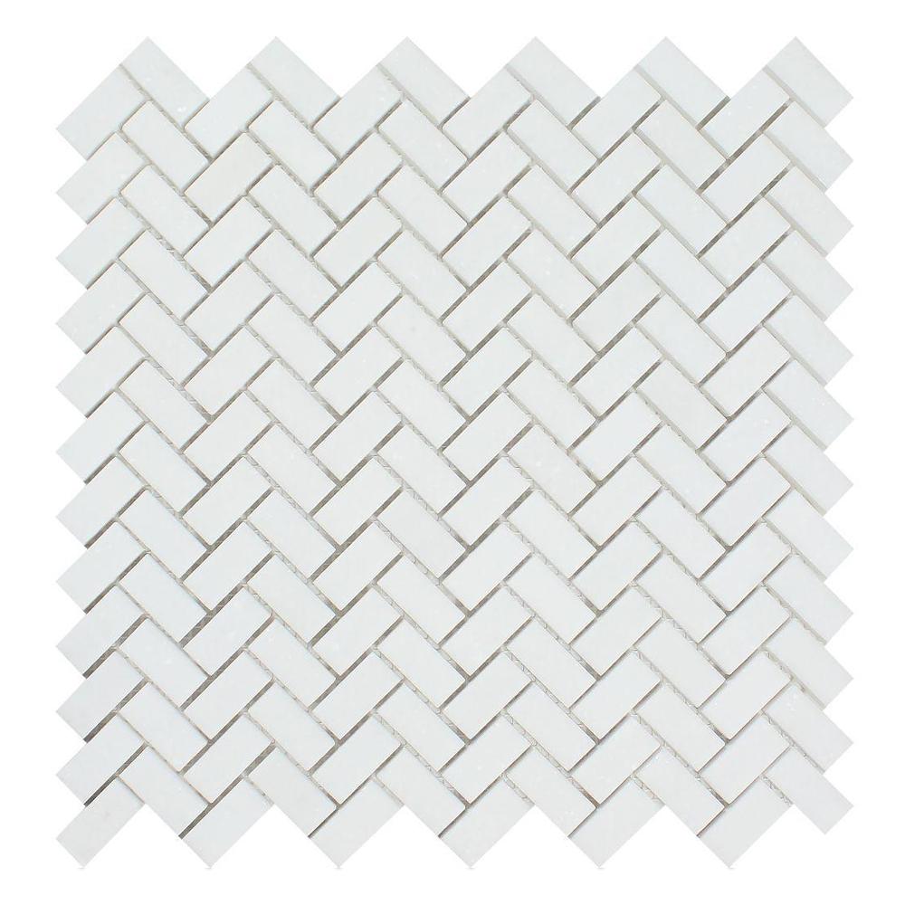 Thassos White Marble Mosaic - 5/8" x 1 1/4" Mini Herringbone Polished