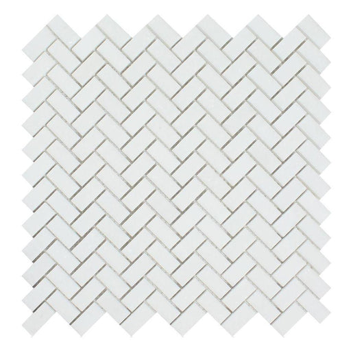 Thassos White Marble Mosaic - 5/8" x 1 1/4" Mini Herringbone Polished